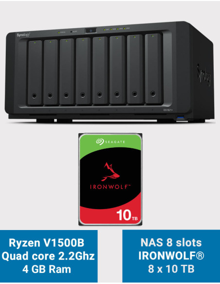 Synology DS1821+ Serveur NAS 8 baies IRONWOLF 80To (8x10To)