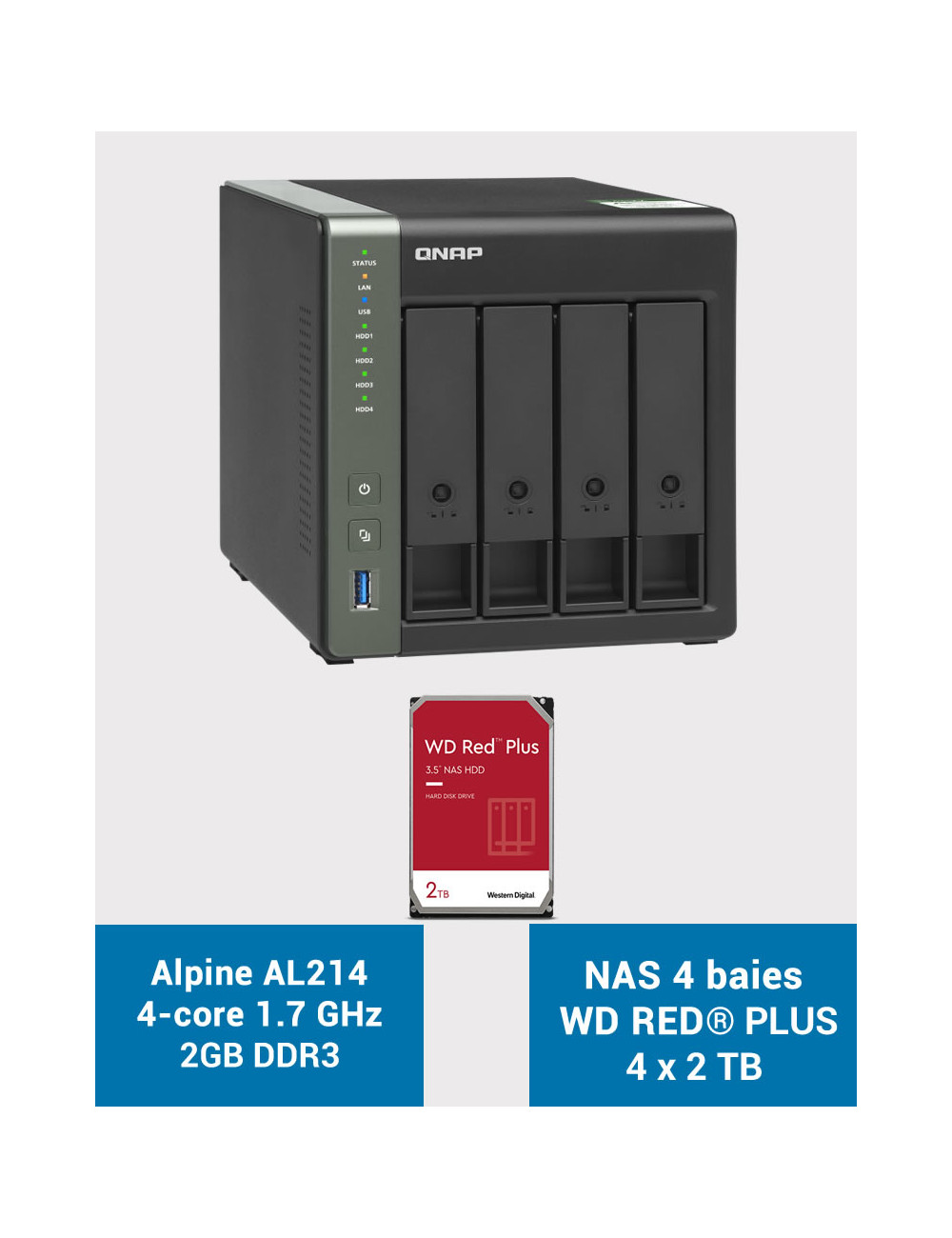QNAP TS-431KX Serveur NAS WD RED PLUS 8To (4x2To)