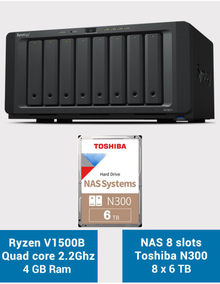 Synology DS1821+ 8-bay NAS Server Toshiba N300 48TB (8x6TB)