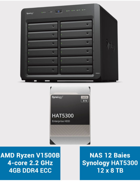 Synology DS2422+ Serveur NAS 12 baies HAT5300 96To (12x8To)