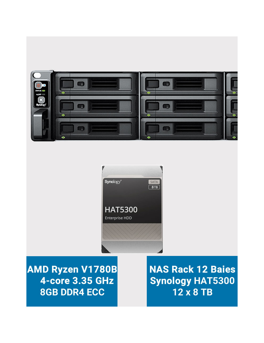 Synology RS2423+ Serveur NAS Rack 2U 12 baies HAT5300 96To (12x8To)