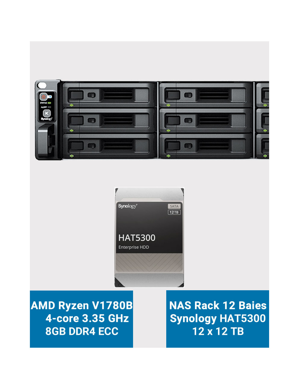Synology RS2423+ Serveur NAS Rack 2U 12 baies HAT5300 144To (12x12To)