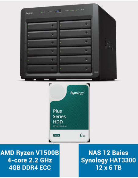 Synology DS2422+ Serveur NAS 12 baies HAT3300 72To (12x6To)