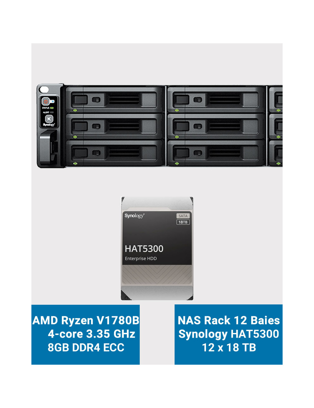 Synology RS2423+ Serveur NAS Rack 2U 12 baies HAT5300 216To (12x18To)