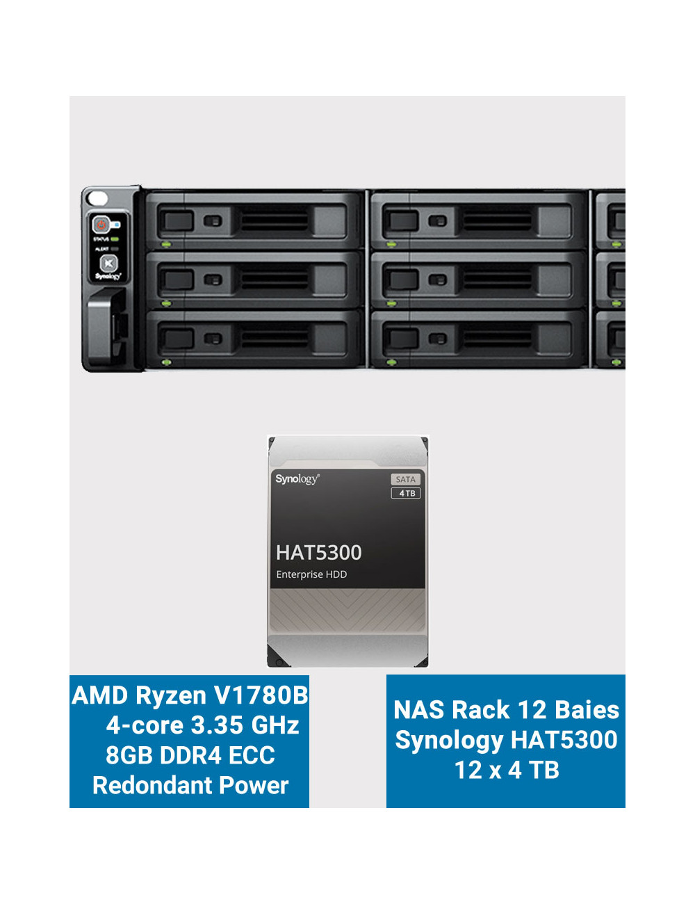 Synology RS2423+ Serveur NAS Rack 2U 12 baies HAT5300 48To (12x4To)