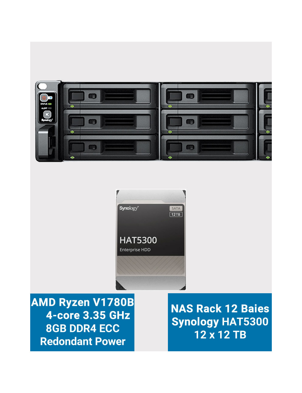 Synology RS2423RP+ Serveur NAS Rack 2U 12 baies HAT5300 144To (12x12To)