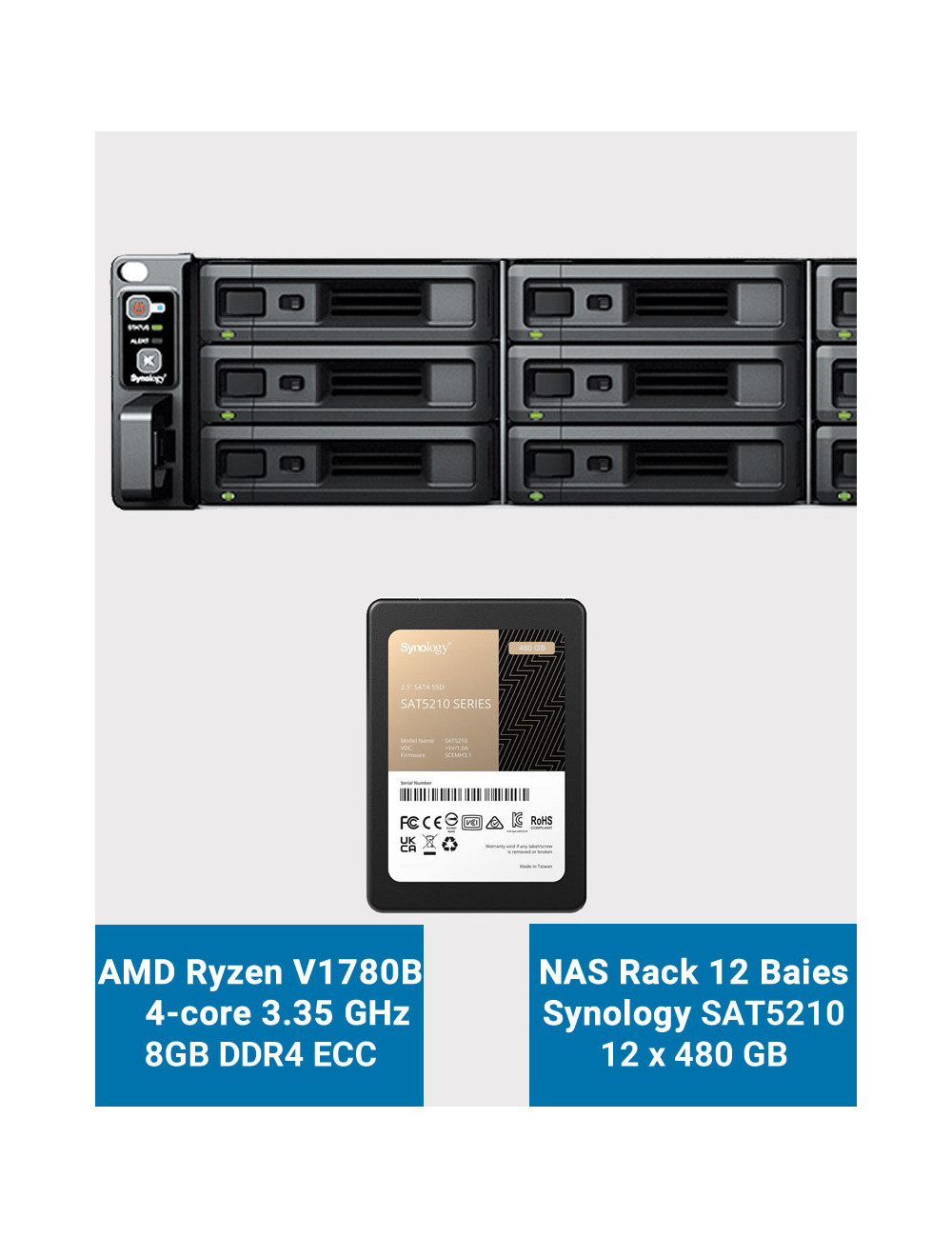 Synology RS2423+ Serveur NAS Rack 2U SAT5210 5.76To (12x480Go)