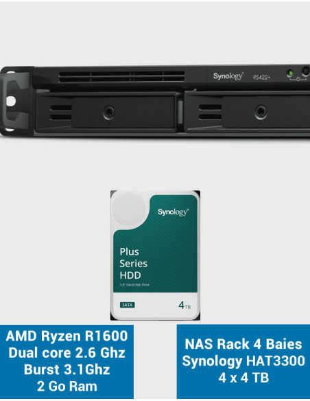 Synology RS422+ Servidor NAS Rack 1U 4 ranuras HAT3300 16TB (4x4TB)