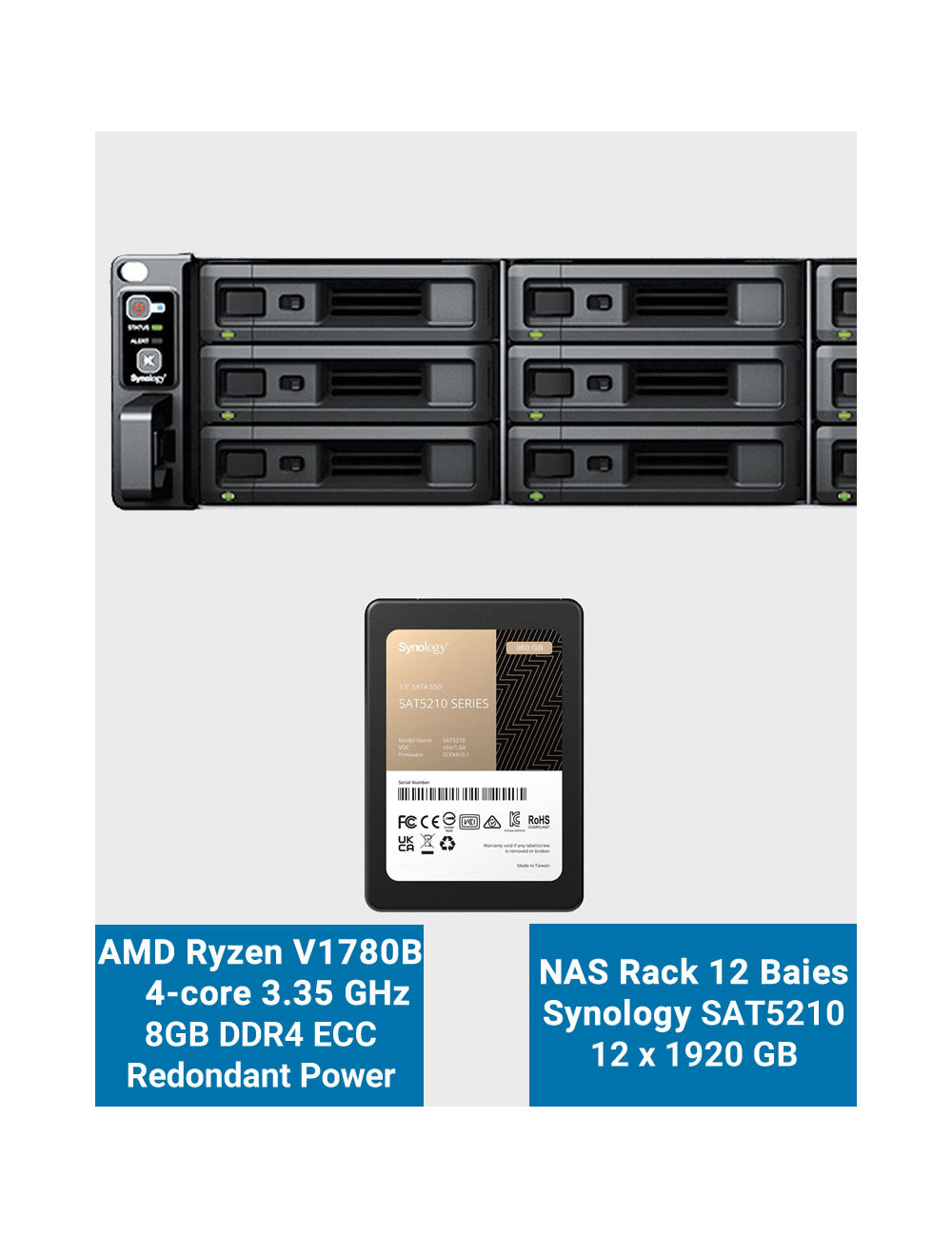 Synology RS2423RP+ Serveur NAS Rack 2U SAT5210 23.04To (12x1920Go)