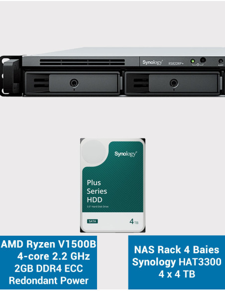 Synology RS822RP+ 2GB Servidor NAS Rack 1U HAT3300 16TB (4x4TB)