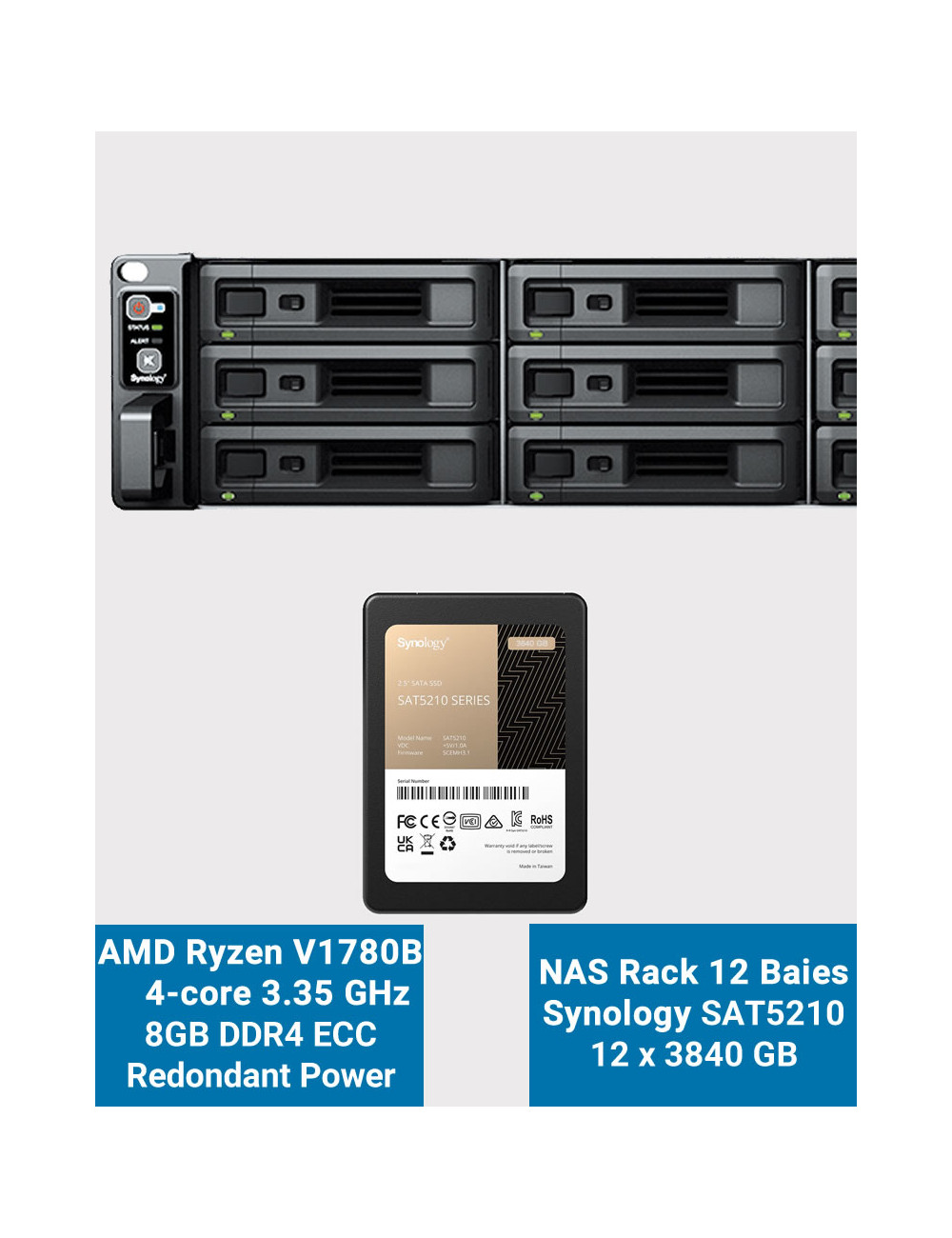 Synology RS2423RP+ Servidor NAS Rack 2U SAT5210 46.08TB (12x3840GB)