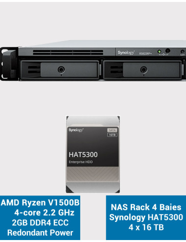 Synology RS822RP+ 2GB NAS Server Rack 1U HAT5300 64TB (4x16TB)