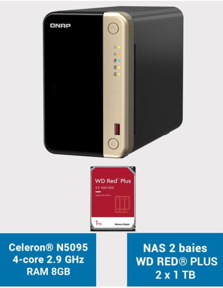 QNAP TS-264 8GB Servidor NAS 2 bahías WD RED PLUS 2TB (2x1TB)