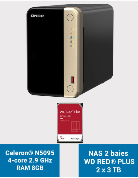 QNAP TS-264 8GB Serveur NAS 2 baies WD RED PLUS 6To (2x3To)