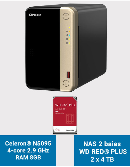 QNAP TS-264 8GB Serveur NAS 2 baies WD RED PLUS 8To (2x4To)