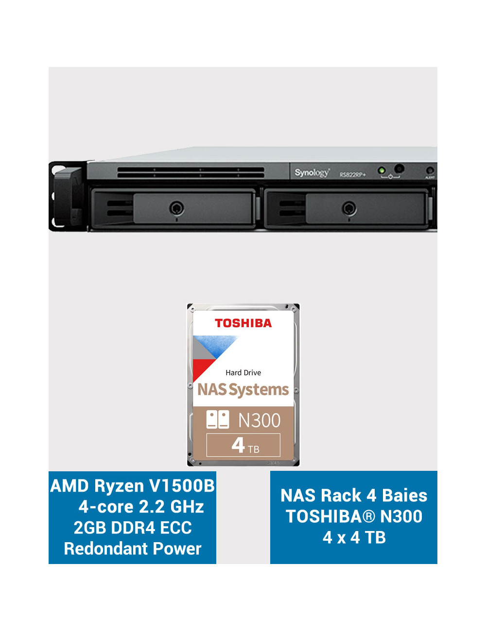 Synology RS822RP+ 2GB NAS Server Rack 1U Toshiba N300 16TB (4x4TB)