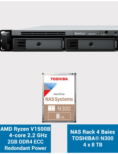 Synology RS822RP+ 2Go Serveur NAS Rack 1U Toshiba N300 32To (4x8To)