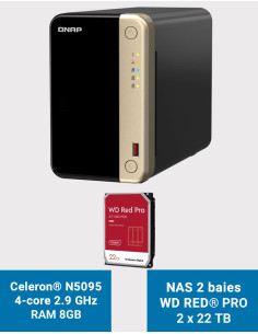 QNAP TS-264 8GB Serveur NAS 2 baies WD RED PRO 44To (2x22To)