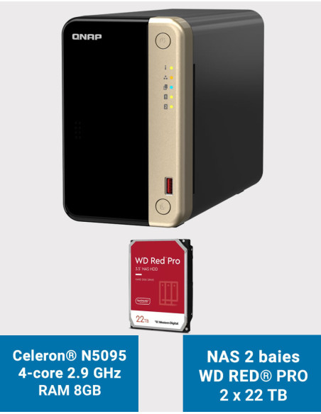 QNAP TS-264 8GB Servidor NAS 2 bahías WD RED PRO 44TB (2x22TB)