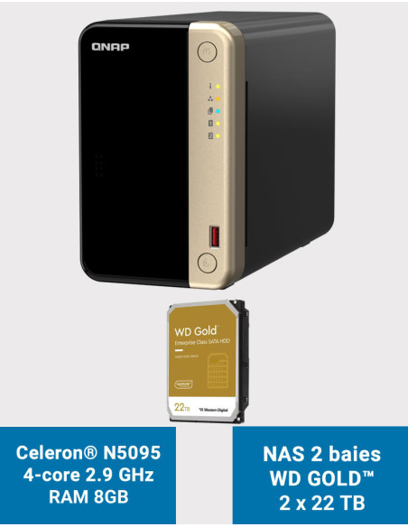 QNAP TS-264 8GB Servidor NAS 2 bahías WD GOLD 44TB (2x22TB)