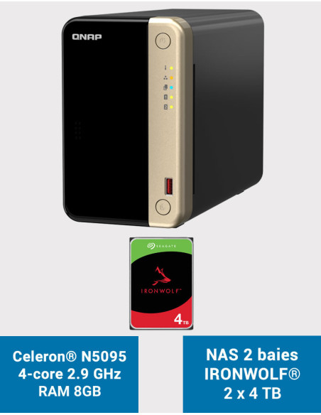 QNAP TS-264 8GB Servidor NAS 2 bahías IRONWOLF 8TB (2x4TB)