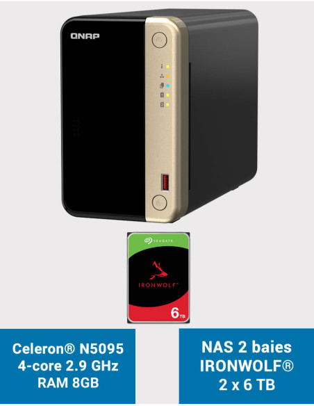 QNAP TS-264 8GB Serveur NAS 2 baies IRONWOLF 12To (2x6To)