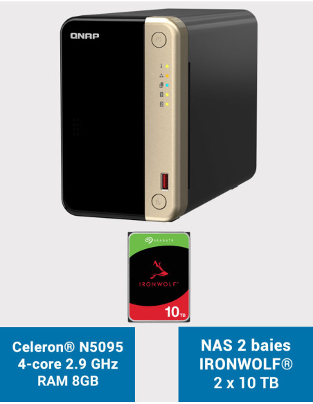 QNAP TS-264 8GB Serveur NAS 2 baies IRONWOLF 20To (2x10To)