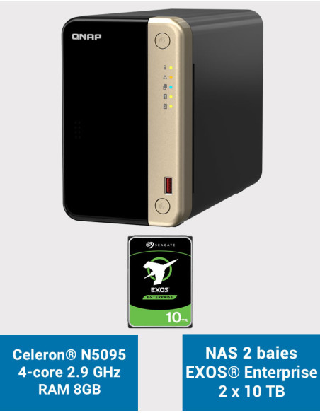 QNAP TS-264 8GB Serveur NAS 2 baies EXOS Enterprise 20To (2x10To)