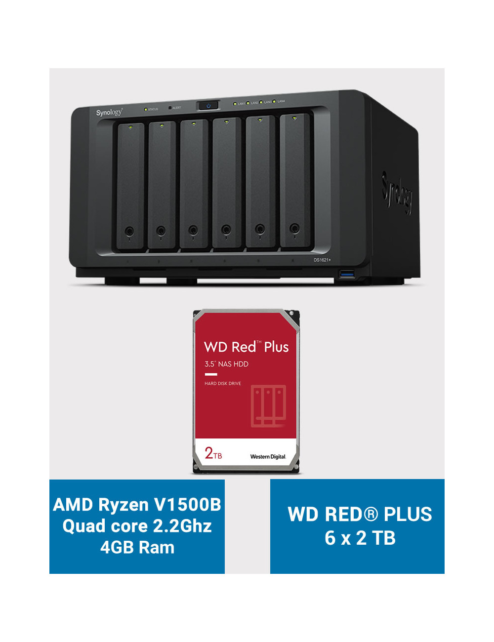 Synology DS1621+ Serveur NAS WD RED PLUS 12To (6x2To)