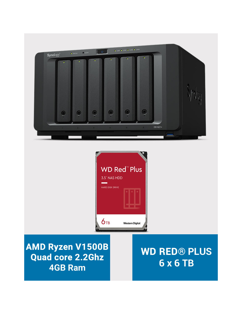 Synology DS1621+ Serveur NAS WD RED PLUS 36To (6x6To)