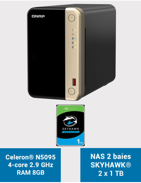 QNAP TS-264 8GB Serveur NAS 2 baies SKYHAWK 2To (2x1To)