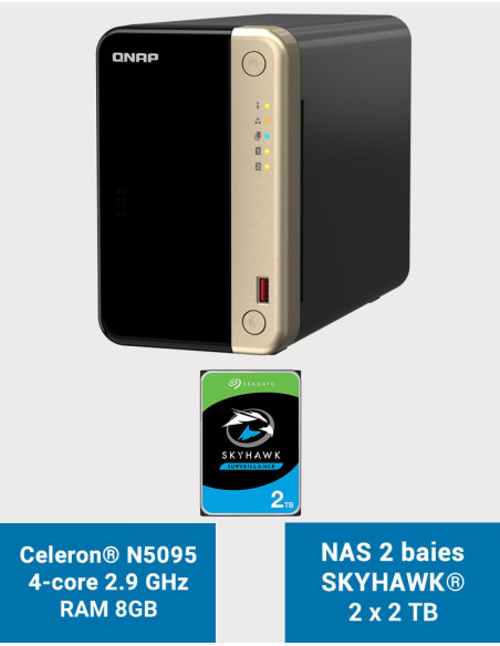 QNAP TS-264 8GB Serveur NAS 2 baies SKYHAWK 4To (2x2To)