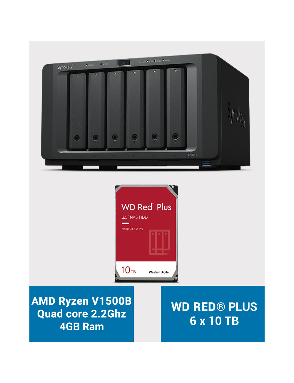 Synology DS1621+ Serveur NAS WD RED PLUS 60To (6x10To)