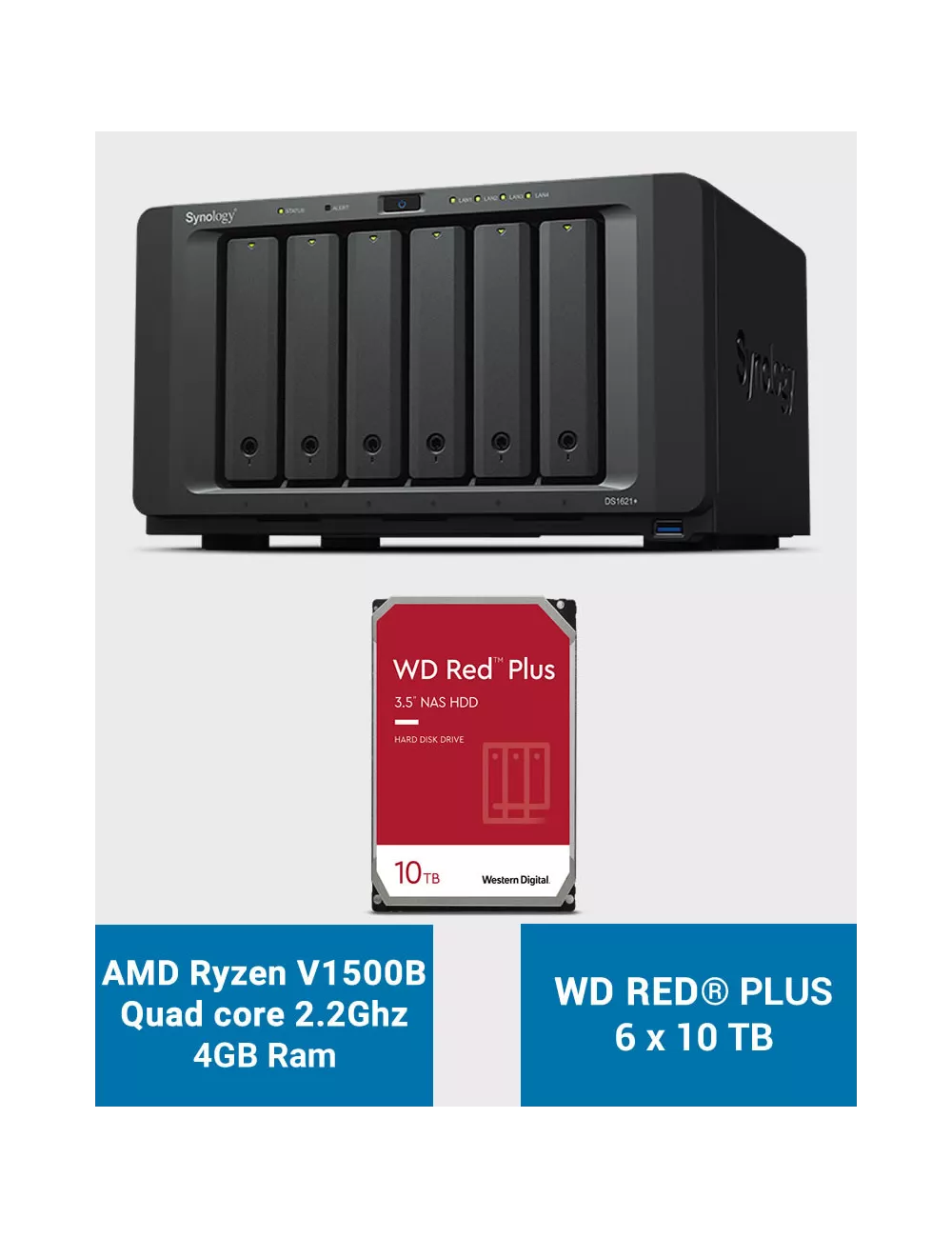 Synology DS1621+ Servidor NAS WD RED PLUS 60TB (6x10TB)