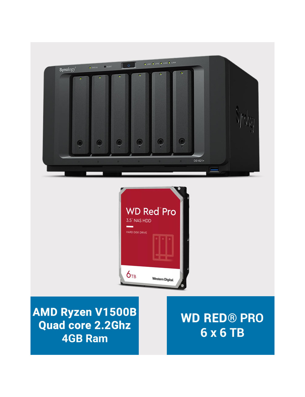 Synology DS1621+ Serveur NAS WD RED PRO 36To (6x6To)