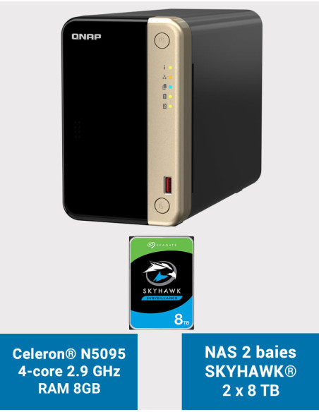 QNAP TS-264 8GB Serveur NAS 2 baies SKYHAWK 16To (2x8To)