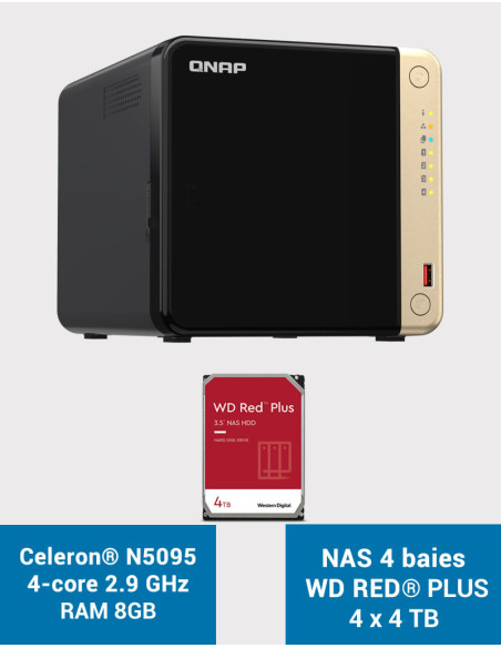 QNAP TS-464 8GB Serveur NAS 4 baies WD RED PLUS 16To (4x4To)