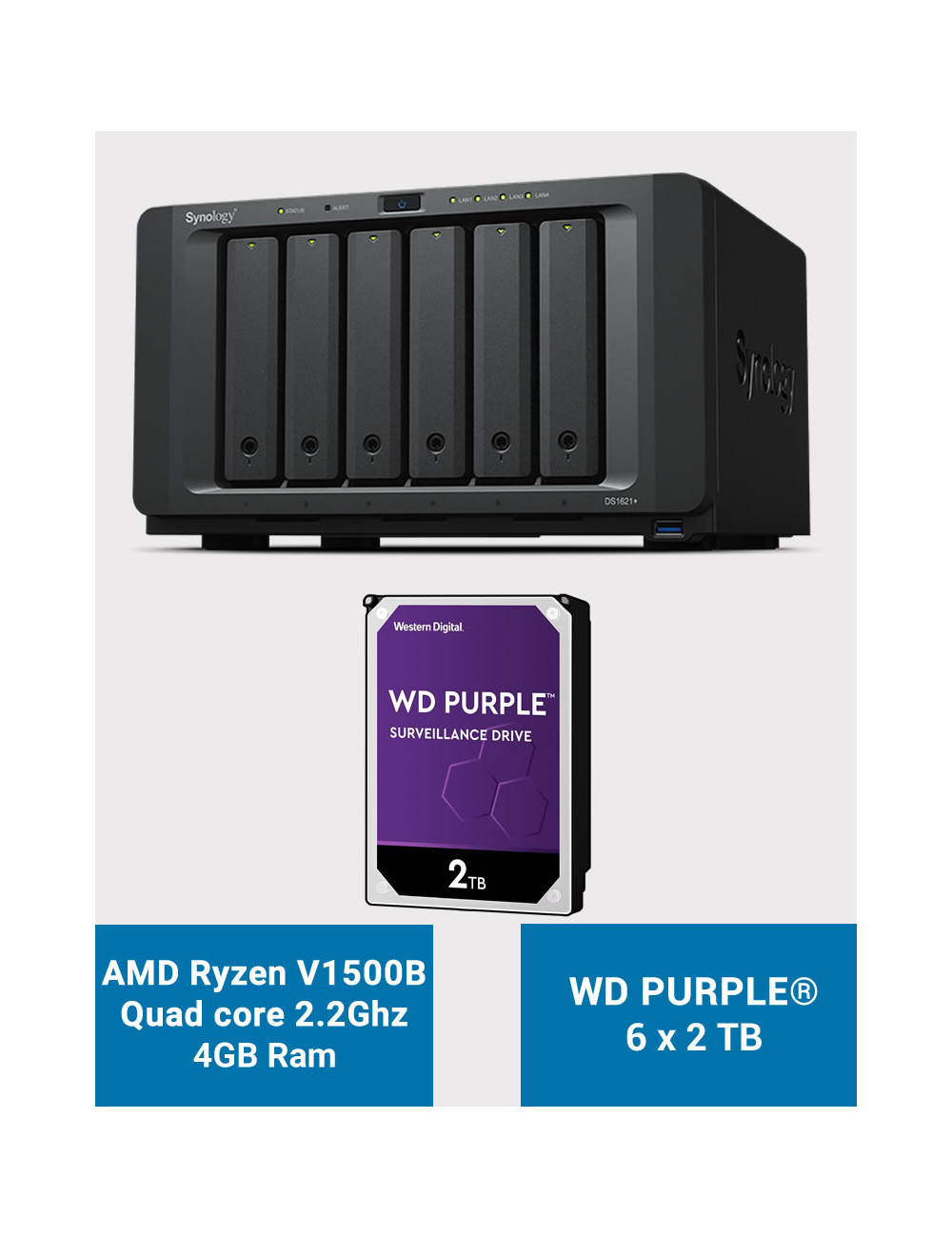 Synology DS1621+ Serveur NAS WD PURPLE 12To (6x2To)