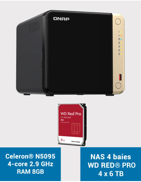 QNAP TS-464 8GB Servidor NAS 4 bahías WD RED PRO 24TB (4x6TB)
