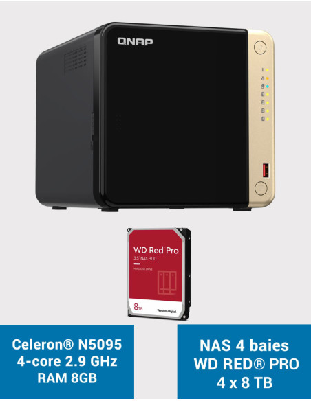 QNAP TS-464 8GB Serveur NAS 4 baies WD RED PRO 32To (4x8To)