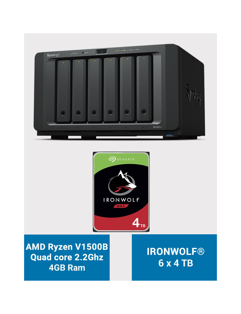Synology DS1621+ NAS Server IronWolf 24TB (6x4TB)