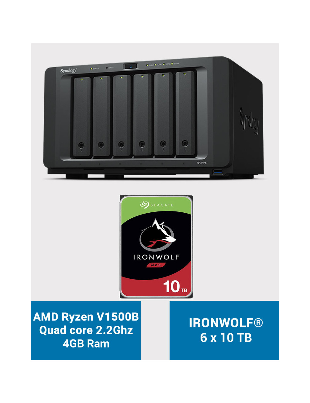 Synology DS1621+ NAS Server IronWolf 60TB (6x10TB)