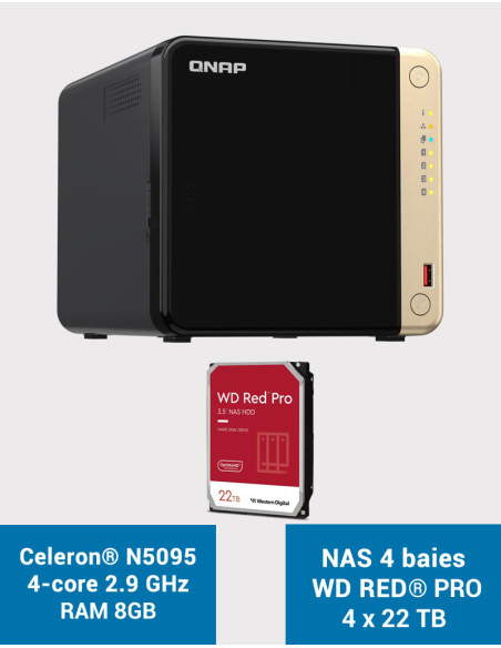 QNAP TS-464 8GB Serveur NAS 4 baies WD RED PRO 88To (4x22To)
