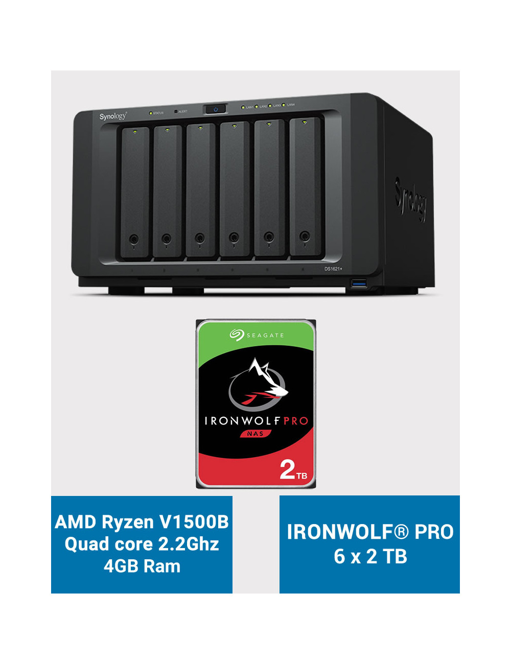 Synology DS1621+ Serveur NAS IronWolf PRO 12To (6x2To)