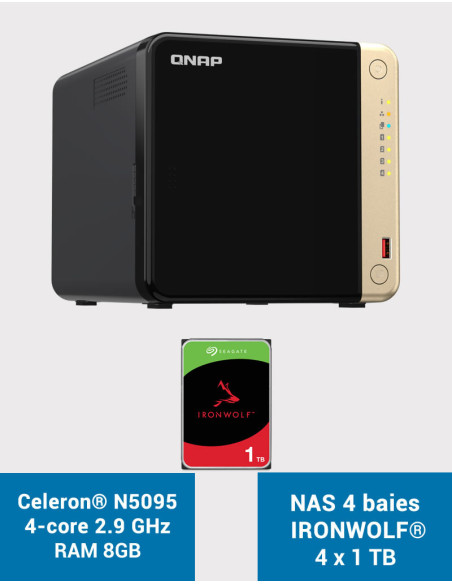 QNAP TS-464 8GB Servidor NAS 4 bahías IRONWOLF 4TB (4x1TB)