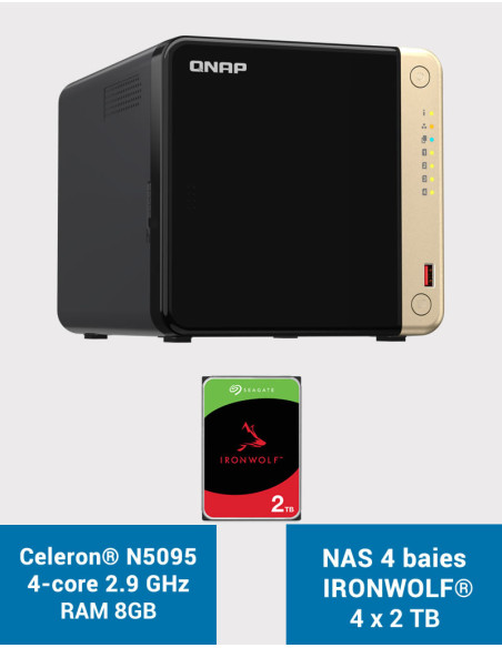 QNAP TS-464 8GB Servidor NAS 4 bahías IRONWOLF 8TB (4x2TB)