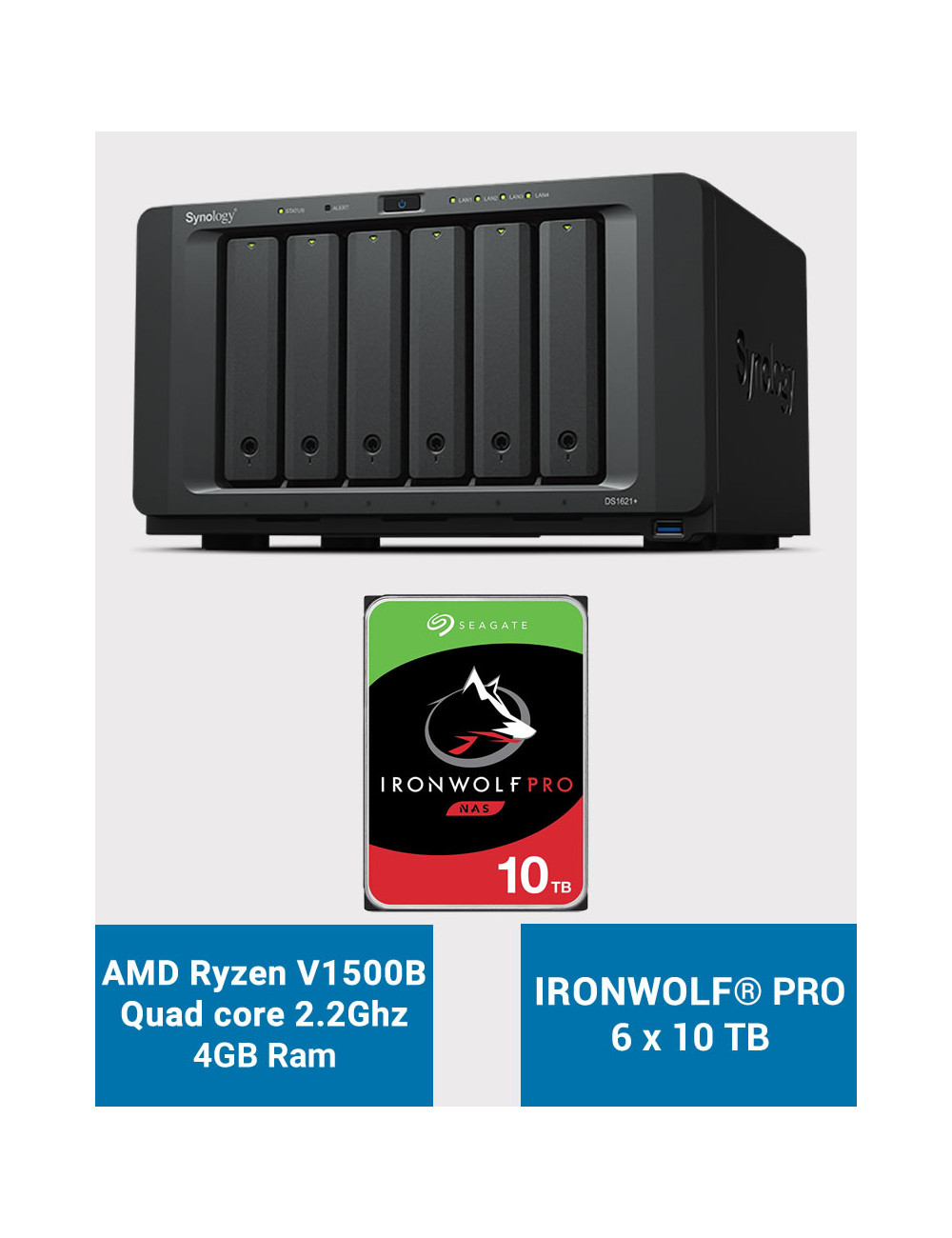 Synology DS1621+ Serveur NAS IronWolf PRO 60To (6x10To)