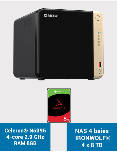 QNAP TS-464 8GB Servidor NAS 4 bahías IRONWOLF 32TB (4x8TB)