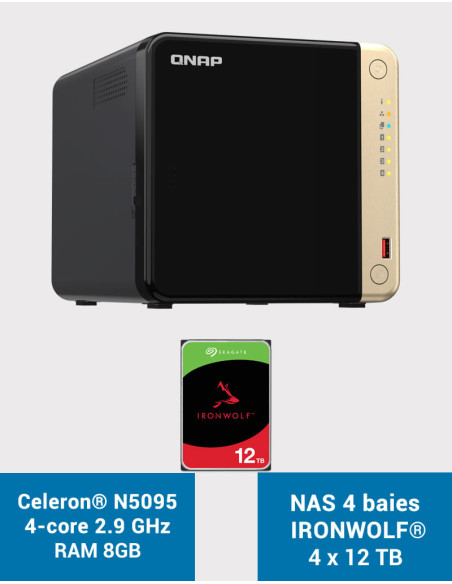 QNAP TS-464 8GB Servidor NAS 4 bahías IRONWOLF 48TB (4x12TB)