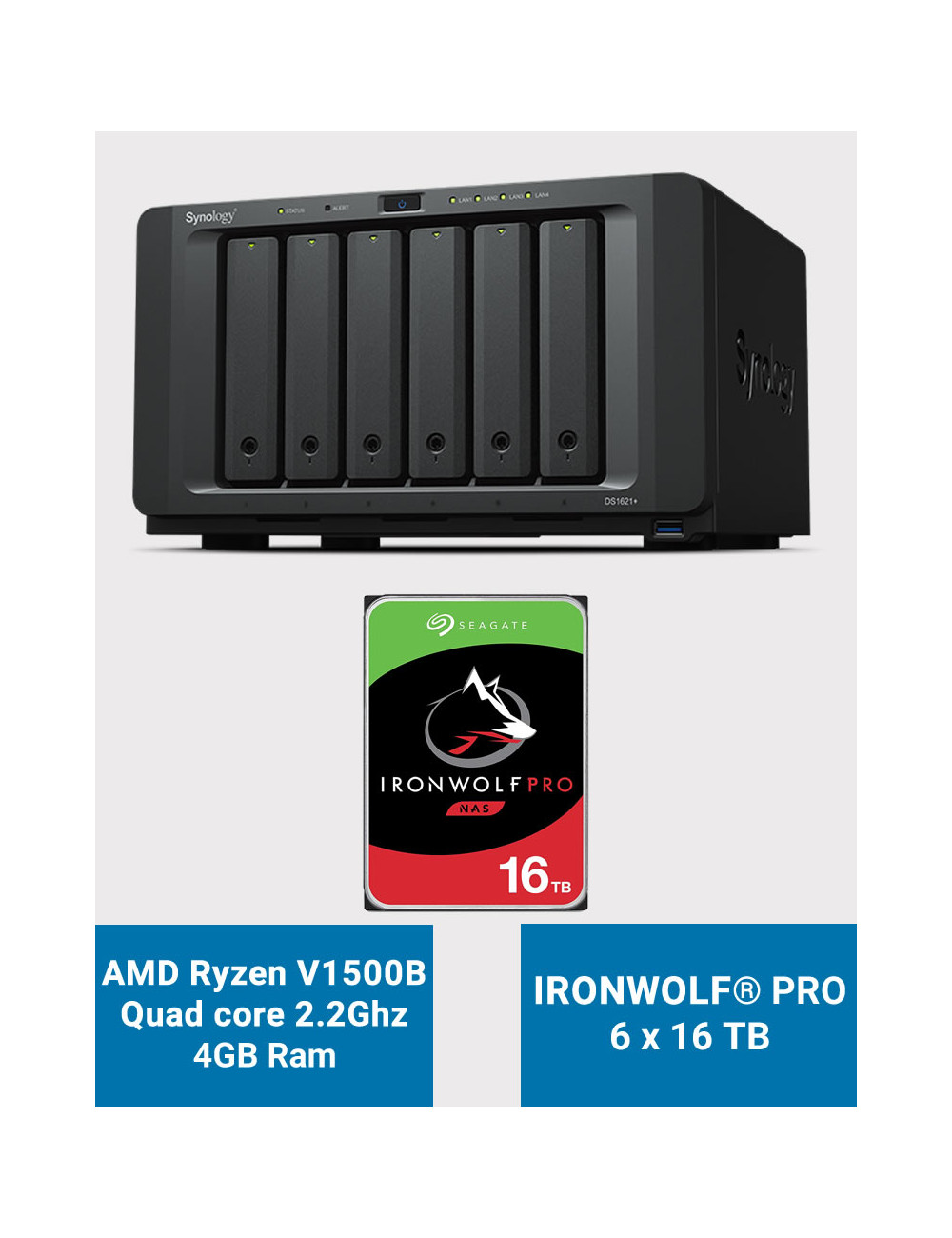 Synology DS1621+ Serveur NAS IronWolf PRO 96To (6x16To)